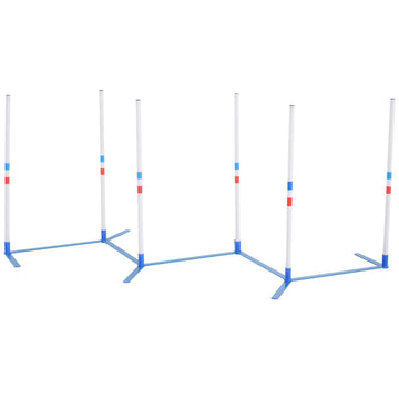 Honden agility set met 6 slalomstokken | Kleur: Wit/blauw | Afmetingen: 305x60x94 cm