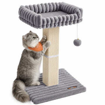 Krabpaal met pluche platform en sisalstam | Grijs | 45x40x71 cm