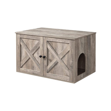 Rustiek kattenbakmeubel - gesloten kattenbak - houten kattenhuis - greige - 80 x 53 x 49,2 cm