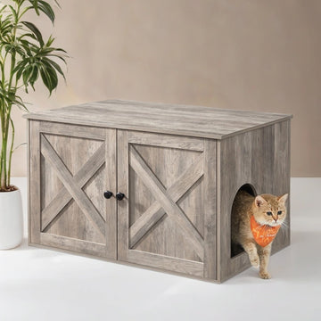Kattenbakmeubel - gesloten kattenbak - rustiek - geurvermindering - 80 x 53 x 49,2 cm