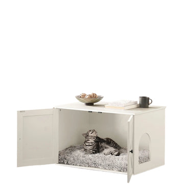 Kattenbakmeubel, bijzettafel, uitneembare tussenwand, 80 x 53 x 50 cm