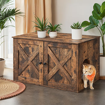 Kattenhuis kattenkast met uitneembare scheidingswand en bijzettafel | Vintagebruin | 80x53x49,2 cm