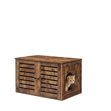 Kattenhuis - kattenbakmeubel - rustiek - bruin - 80 x 53 x 49,2 cm