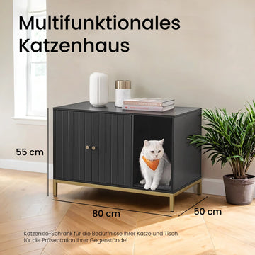 Kattenbak met verhoogde krasbestendige mat en hoge poten | Zwart | 80x50x55 cm