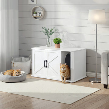 Kattenkast voor kattenbak met voordeur en dubbele handgreep | Wit | 85x49x50 cm