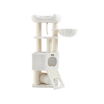 Kattenkrabpaal met toren - spaanplaat, pluche, sisal - 50 x 50 x 141 cm - crèmewit