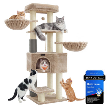 Kattenkrabpaal met zelfverwarmende deken | Beige | 50x50x160 cm