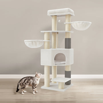 Krabpaal met platforms | Crèmewit-beige | 50x50x160 cm