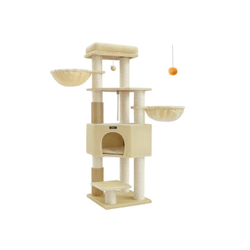 Kattenkrabpaal met krabtoren - pluche - voor meerdere katten - 50 x 50 x 160 cm