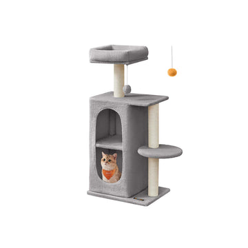Grijze krabpaal voor katten - klimboom - pluche & sisal - 45 x 35 x 101 cm