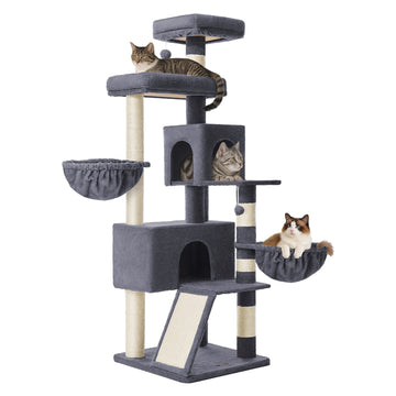 Krabpaal 174 cm met groot platform en dubbele kattenruimte | Donkergrijs | 55x55x174 cm