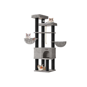 Grote krabpaal voor katten - kattenboom, FSC, grijs/zwart - 55 x 55 x 186,7 cm