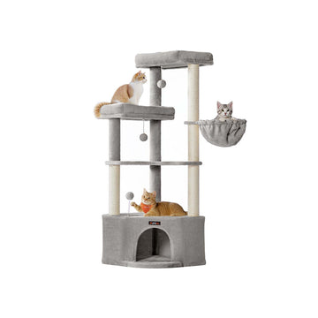 Kattenboom met ruime grot en speelcentrum - 48,5 x 48,5 x 140,7 cm - grijs