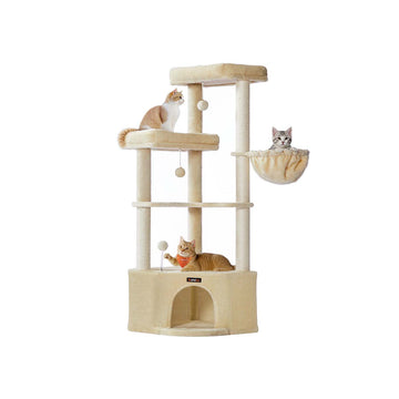Kattenboom met grot en speelzones - FSC - bruin - 48,5 x 48,5 x 140,7 cm