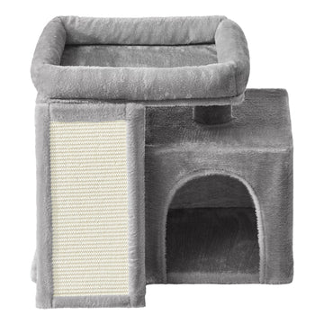 Kleine kattenboom met krabplank, kattenhuisje en platform | Lichtgrijs | 39,2x51x46,4 cm