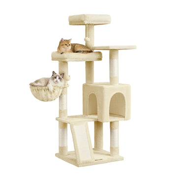 Kattenkrabpaal 136 cm met 3 platforms | Beige | 48x48x136 cm