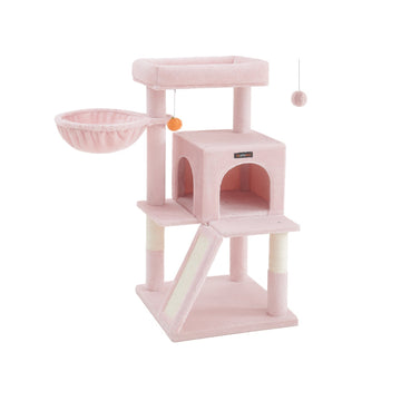 Luxe kattenkrabpaal met toren – pluche – spaanplaat – 48 x 48 x 96 cm
