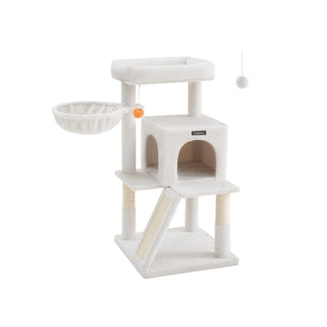 Kattenkrabpaal met kattenhuis - krabboom - spaanplaat & pluche - 48 x 48 x 96 cm