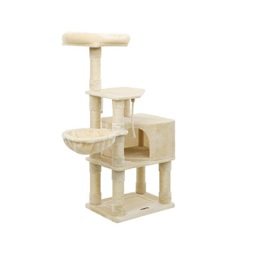 Kattenboom met krabpaal en kattenbakmeubel - beige - 55 x 40 x 138 cm