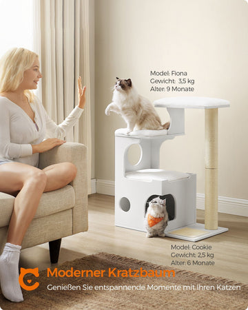 Kattenkrabpaal - klimtoren - spaanplaat - pluche - sisal - 66 x 40 x 86 cm