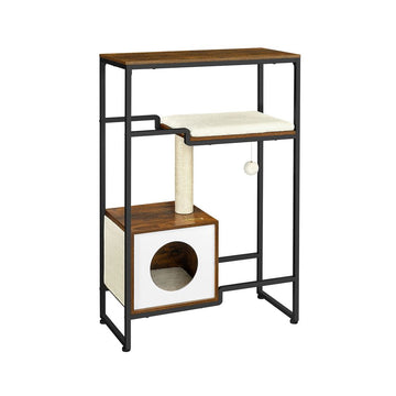 Krabpaal met kattenhuis en plank - vintagebruin - 74 x 34 x 114 cm