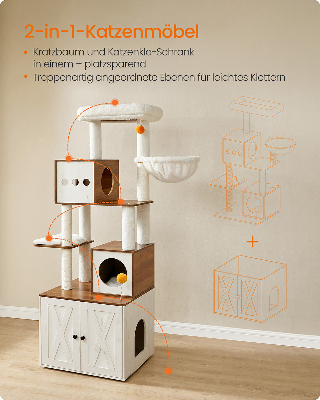 2-in-1 krabpaal - kattenboom - klimmelement - duurzaam sisal - 60 x 52 x 180 cm
