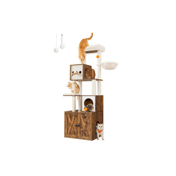 2-in-1 kattenkrabpaal - vintagebruin - spaanplaat, pluche, sisal - 60 x 52 x 185 cm