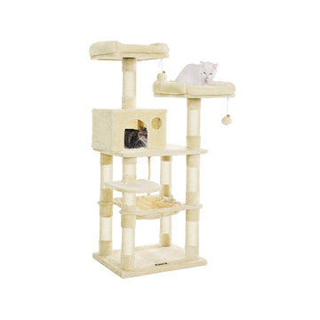 Kattenkrabpaal met sisalpalen en hangmat - Beige - 55 x 45 x 143 cm