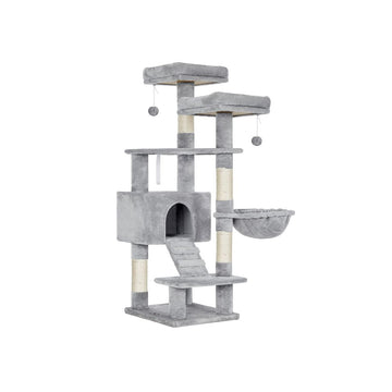 Kattenboom met krabpaal, pluche en speeltjes, lichtgrijs, 50 x 45 x 142 cm
