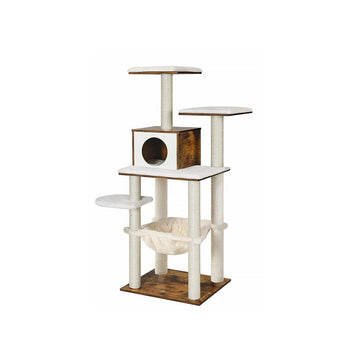 Moderne kattenboom met krabpaal - kattentoren - bruin - 55 x 45 x 138 cm