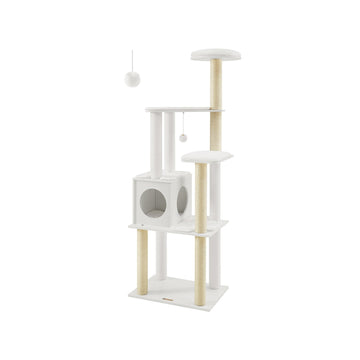Grote krabpaal voor katten - krabboom - spaanplaat, pluche, sisal - 58 x 40 x 165 cm