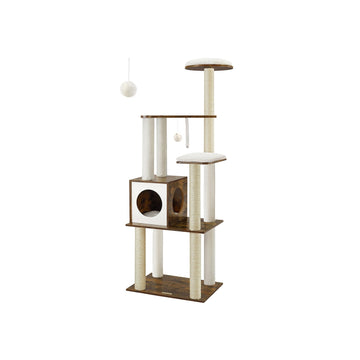 Vintage bruine krabpaal - kattentoren - kattenhuis - sisal - 58 x 40 x 165 cm