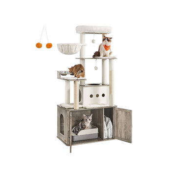 Krabpaal 170 cm met kattenbakmeubel - sisal - grijs/bruin
