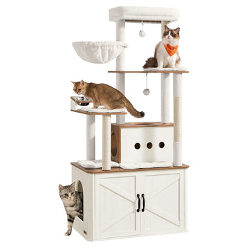 Kattenkrabpaal 170 cm met grot en ligplek | Honingbruin-vintagewit | 80x49x170 cm
