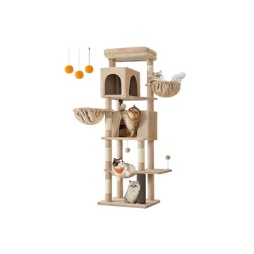 Krabpaal voor katten - klimtoren met 2 holen - 175 cm - bruin - 57 x 45 x 175 cm