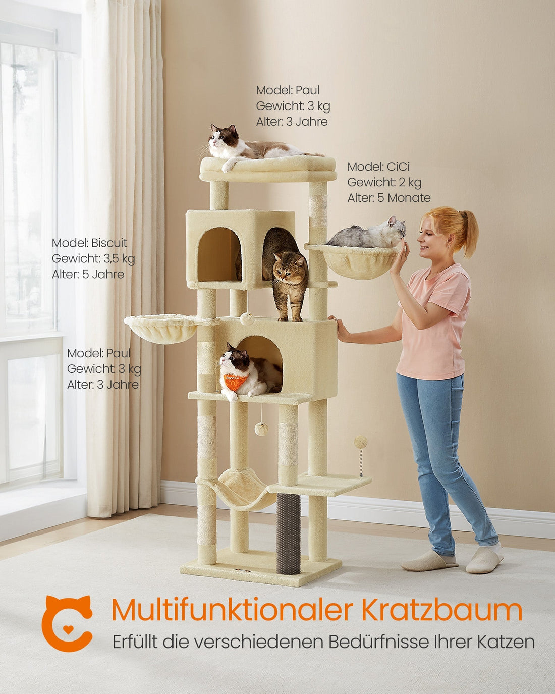 XL Krabpaal voor katten - Klimtoren - Sisal - Spaanplaat - 175 x 57 x 45 cm