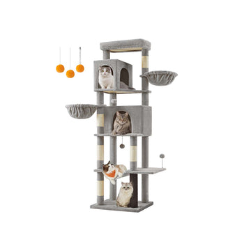 Krabpaal voor katten - Klimtoren - 190,7 cm - 2 holen - 59 x 48 x 190,7 cm - Grijs
