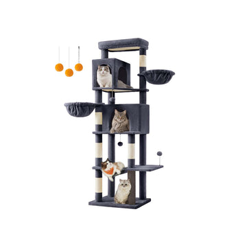 Kattenkrabpaal - Kattentoren - 2 huisjes - 190,7 cm - Grijs