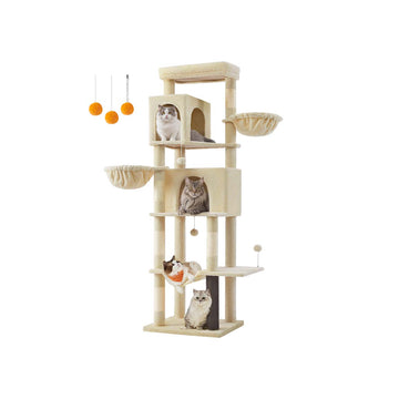 Kattenboom met krabpaal - 2 huisjes - sisaltouw - 190,7 cm hoog