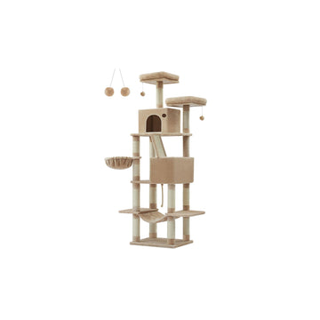 Grote krabpaal - kattenboom met meerdere niveaus - spaanplaat, pluche, sisal - 60 x 50 x 206 cm