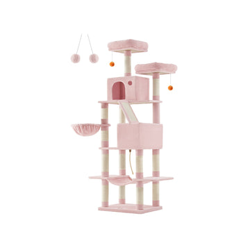 Kattenkrabpaal - Klimboom - Spaanplaat en pluche - 60 x 50 x 206 cm - Roze