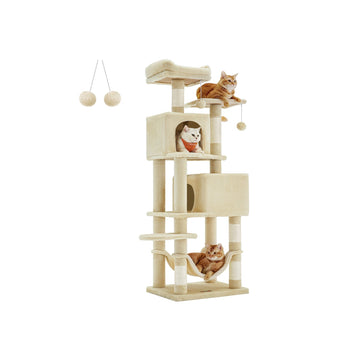 Beige kattenboom met krabpaal - sisal, pluche - stevig - 49 x 40 x 155 cm