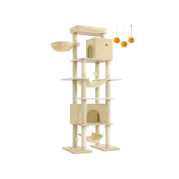 Grote krabpaal voor katten - Pluche kattentoren - 201 cm hoog - Bruin - 78 x 48 x 201 cm
