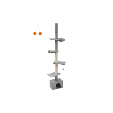 Kattenboom plafondhoog, krabpaal, verstelbaar, lichtgrijs - 45 x 30 x (231-291) cm