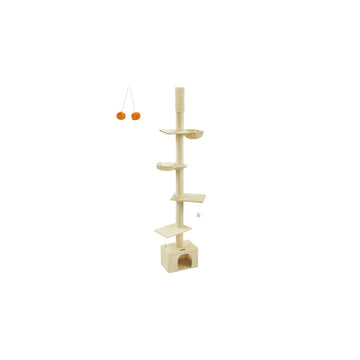 Plafondhoge kattenkrabpaal - verstelbaar 231-291 cm - beige - 45 x 30 cm