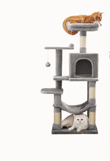 Kattenboom met krabpaal 112 cm, plateaus en hangmat - lichtgrijs