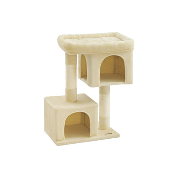 Kattenkrabpaal Beige - Spaanplaat, Pluche, Sisal - 68 x 48 x 101 cm - Stevig - 3 speeltjes