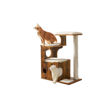 Kattenkrabpaal - kattentoren - sisal - 66 x 42 x 88 cm - vintage bruin-wit