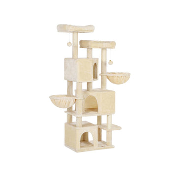 Kattenboom met krabpaal, grot en kattenbak-kast, beige, 55 x 40 x 164 cm