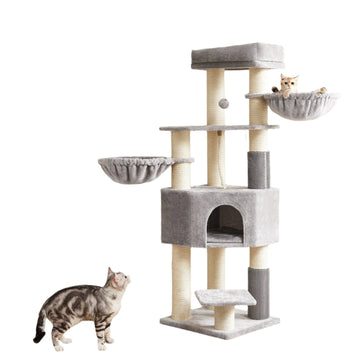 Kattenkrabpaal met zelfverwarmende dekens - kattenhuis - 50x50x160 cm - 5 katten